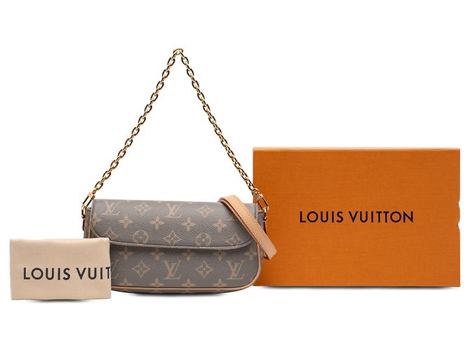 Portafoglio On Chain Louis Vuitton Gray Monogram Ivy Marrone - vista 7