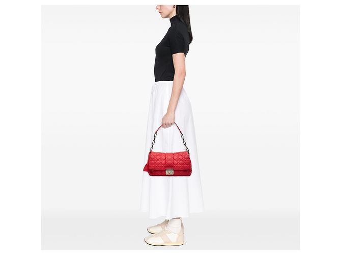 Borsa a tracolla Dior Red Lambskin Cannage New Lock Rosso - vista 7
