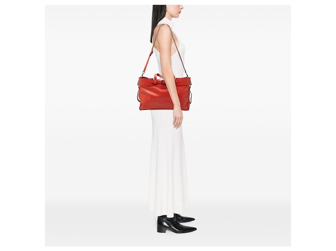 Bolsa satchel Gucci em couro de bezerro vermelho com fivela - vista 7