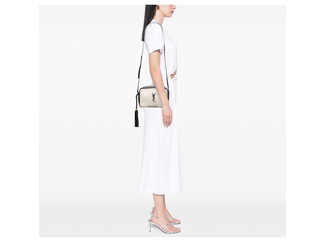 Borsa a tracolla Lou Monogram in tela bianca Saint Laurent Bianco - vista 7