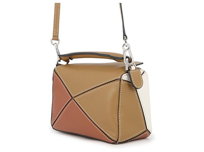 Borsa a mano mini in pelle Loewe Puzzle Bag Marrone Bianco Beige - vista 2