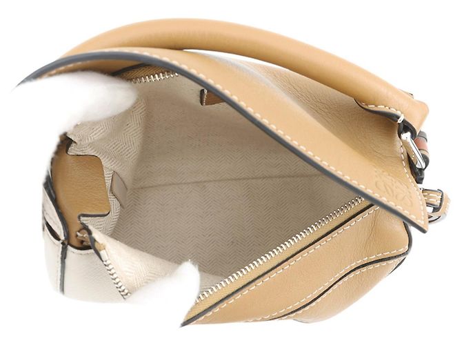 Borsa a mano mini in pelle Loewe Puzzle Bag Marrone Bianco Beige - vista 6