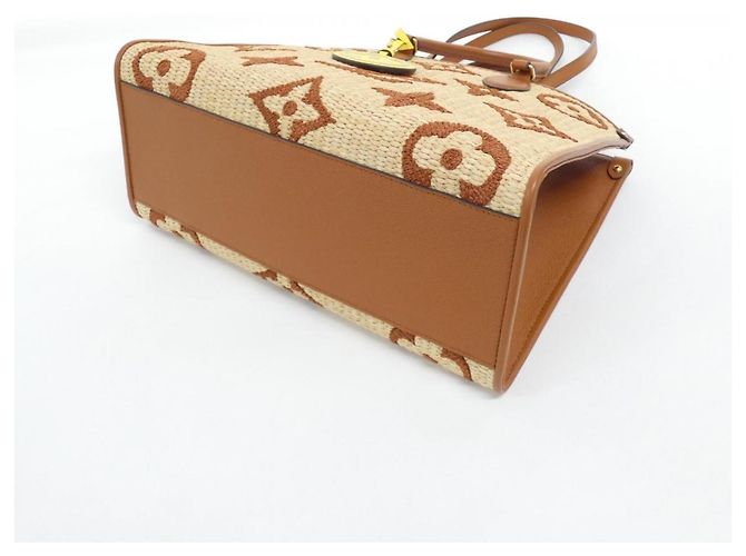 Borsa Louis Vuitton Monogram Raffia OnTheGo MM Marrone Beige - vista 2