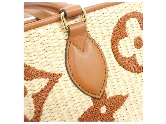 Borsa Louis Vuitton Monogram Raffia OnTheGo MM Marrone Beige - vista 3