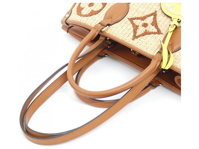 Borsa Louis Vuitton Monogram Raffia OnTheGo MM Marrone Beige - vista 4