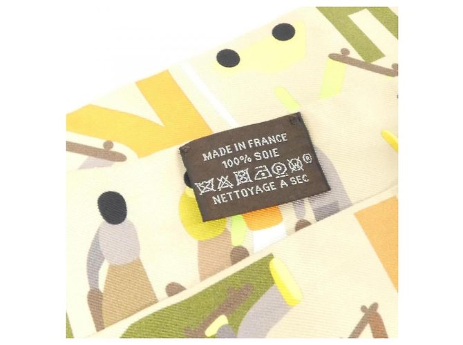 Hermès Pañuelo Twilly Hermes Figures Libraries Beige Naranja - vista 5
