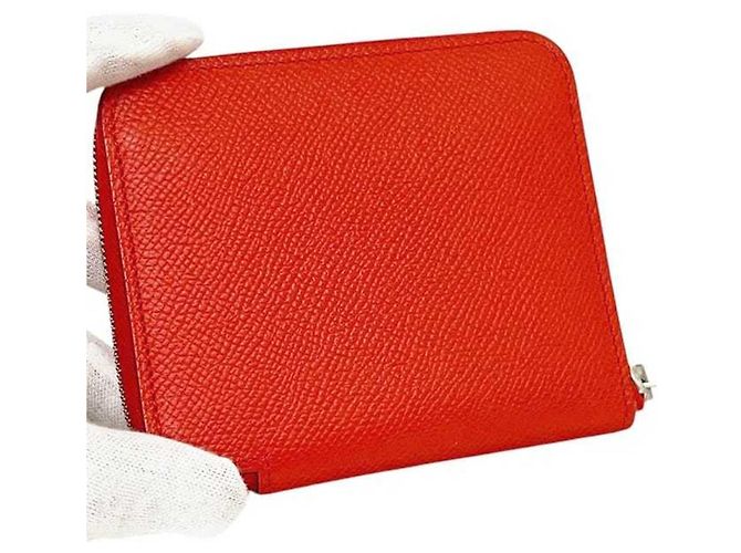 Hermès Portafoglio Azap Compact in seta Hermes Rosso - vista 11