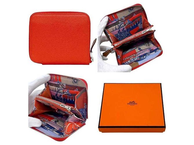 Hermès Portafoglio Azap Compact in seta Hermes Rosso - vista 3