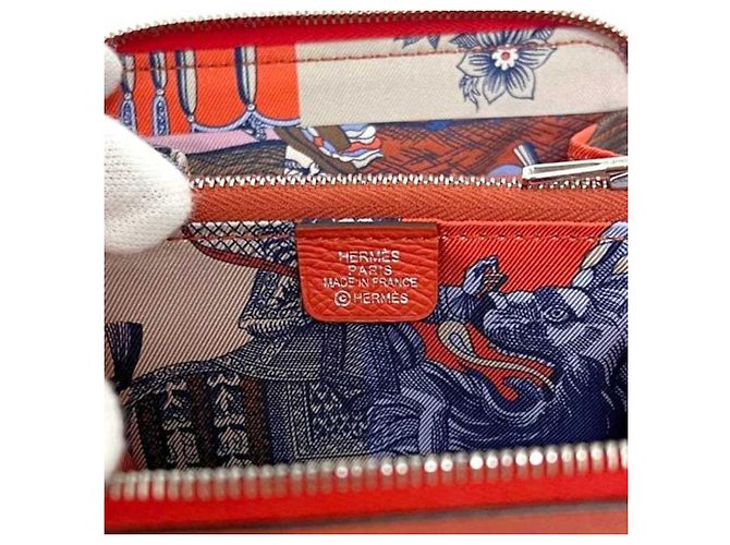 Hermès Portafoglio Azap Compact in seta Hermes Rosso - vista 5