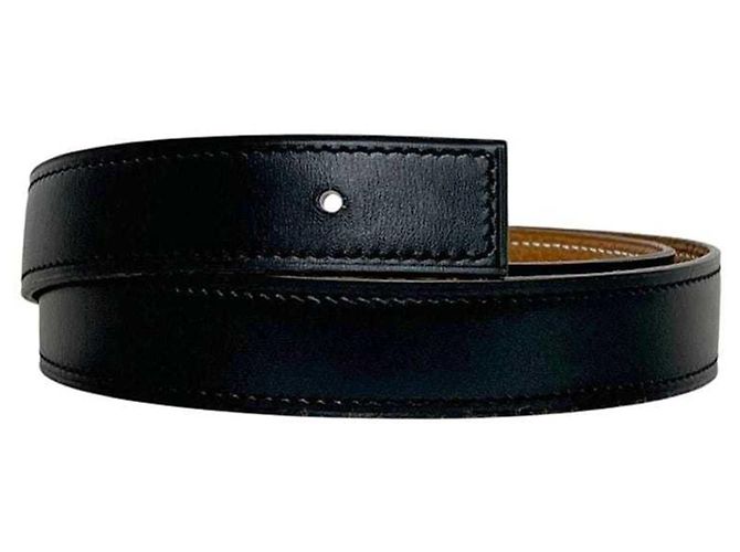 Cinturón Hermès de piel negro y marrón Box Calf Taurillon Clemence Castaño - vista 2