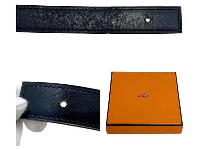 Cinturón Hermès de piel negro y marrón Box Calf Taurillon Clemence Castaño - vista 5