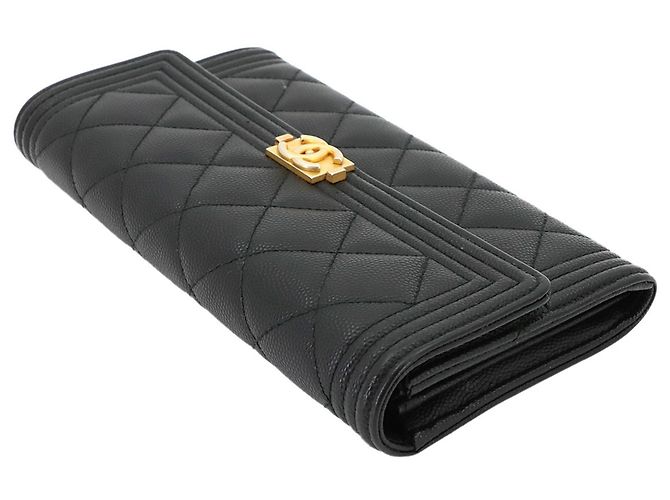 Cartera larga de doble pliegue Chanel Boy Matelassé Negro - vista 4