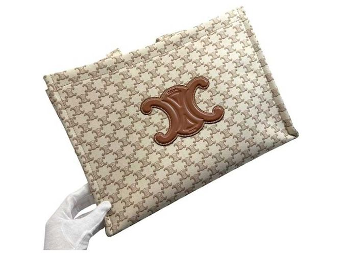 Céline Borsa Tote Celine Large Cabas Thais Marrone Beige - vista 10
