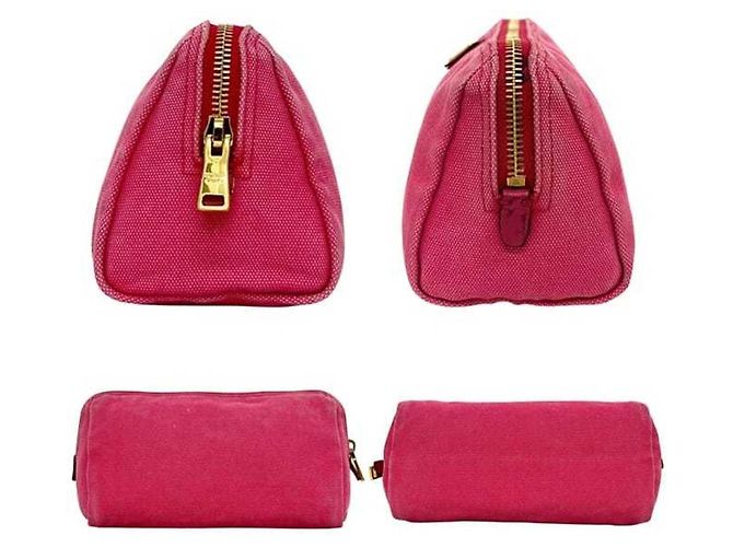Pochette de lona rosa con placa Prada - vista 3