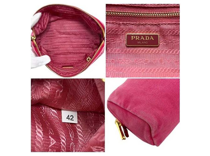 Pochette de lona rosa con placa Prada - vista 4