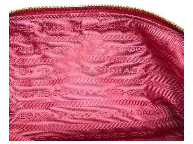 Pochette de lona rosa con placa Prada - vista 5