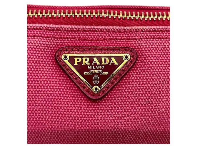 Pochette de lona rosa con placa Prada - vista 7