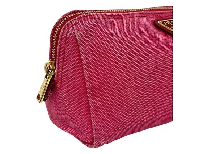 Pochette de lona rosa con placa Prada - vista 8