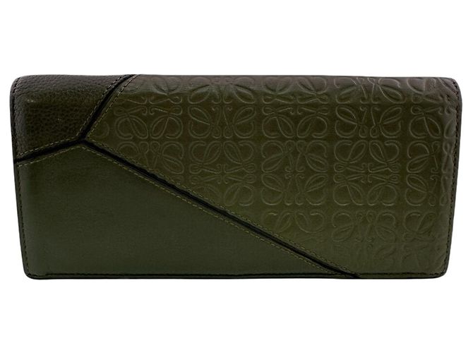 Loewe Puzzle Long Horizontal Bi-fold Wallet Black Green Khaki - view 2
