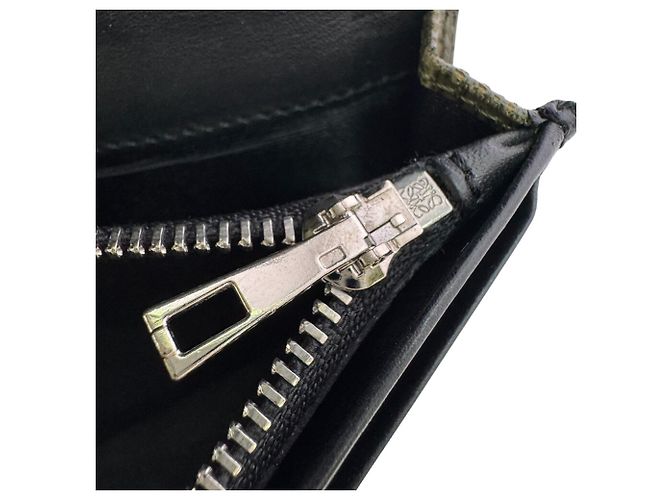 Loewe Puzzle Long Horizontal Bi-fold Wallet Black Green Khaki - view 8