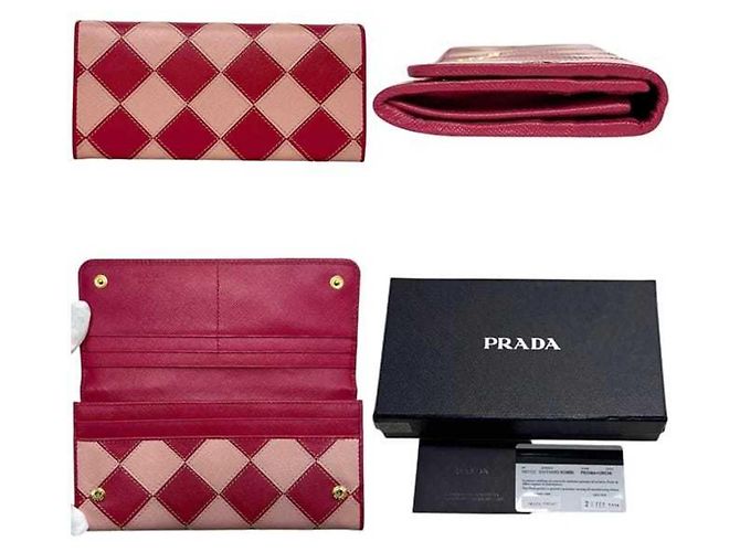 Prada Saffiano Leder Bi-fold Long Wallet Pink - Ansicht 3