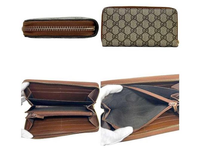 Portafoglio lungo rotondo beige e marrone Gucci - vista 3