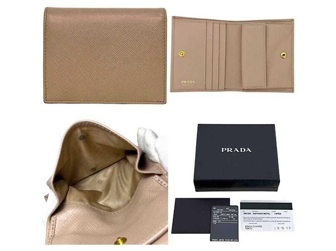 Cartera de piel Saffiano de dos pliegues Prada beige - vista 3