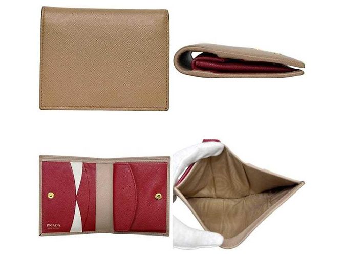 Prada Saffiano Leather Bi-Fold Wallet Beige - view 3