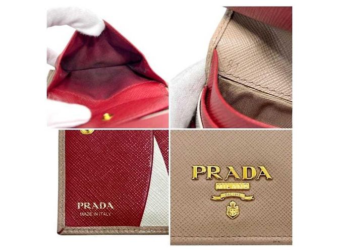 Prada Saffiano Leather Bi-Fold Wallet Beige - view 4