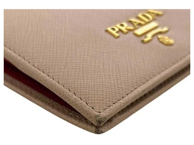Prada Saffiano Leather Bi-Fold Wallet Beige - view 6