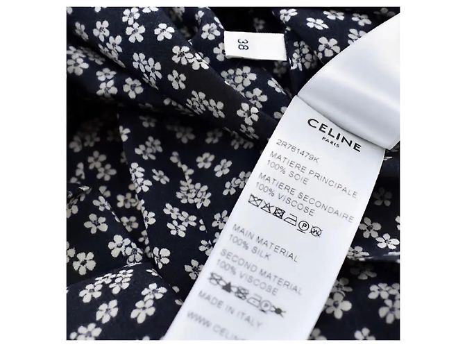Céline Abito in Seta Floreale con Collo a Volant Nero Bianco - vista 8