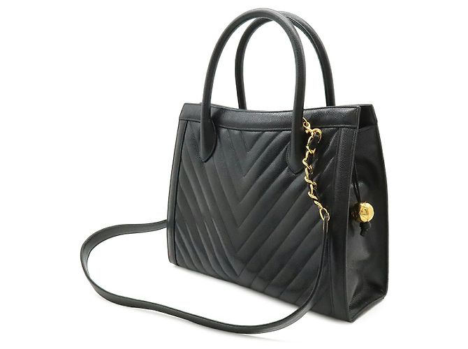Borsa in pelle Chanel Chevron V-Stitch Nero - vista 2