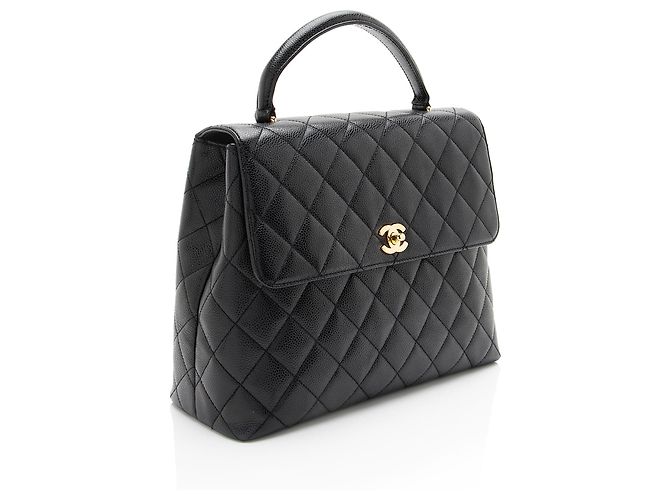 Gabrielle Chanel Vintage Caviar Leather Kelly Top Handle Nero - vista 2