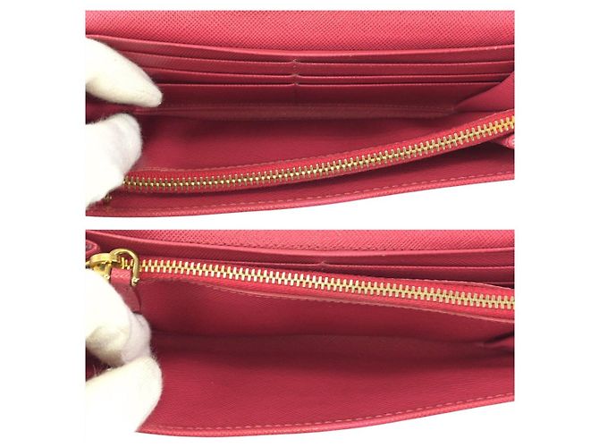 Prada Saffiano Leder-Langgeldbörse mit Band Pink - Ansicht 9