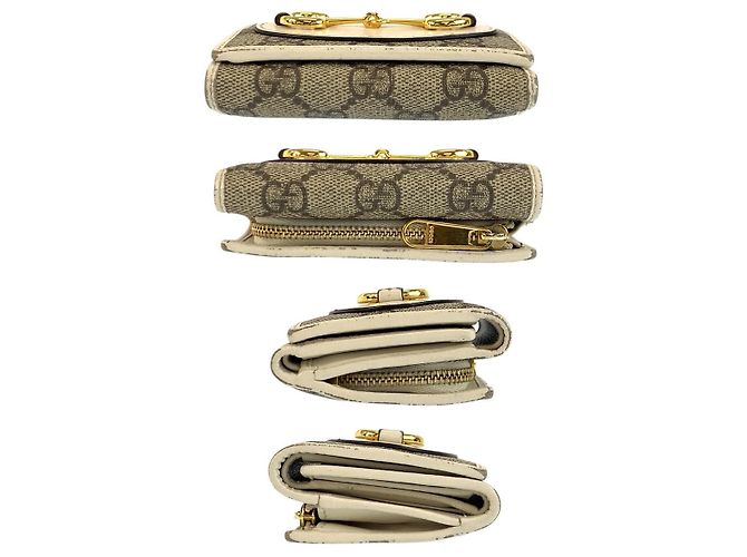 Portafoglio Compatto Gucci Horsebit Beige Avorio Marrone - vista 10