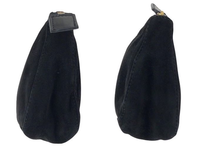 Pochette Fendi in nubuck nero e oro - vista 7