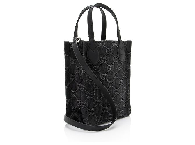Mini tote Gucci GG Denim Ophidia Nero - vista 2