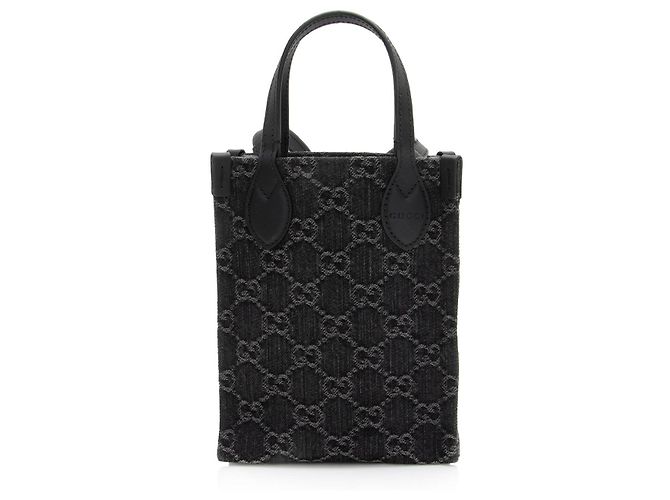 Mini tote Gucci GG Denim Ophidia Nero - vista 3