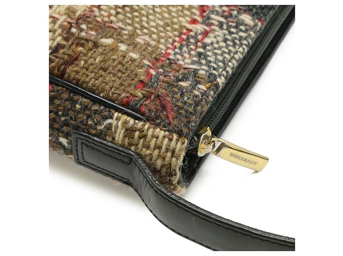Borsa a tracolla in lana e scamosciato Burberry Marrone Beige - vista 5