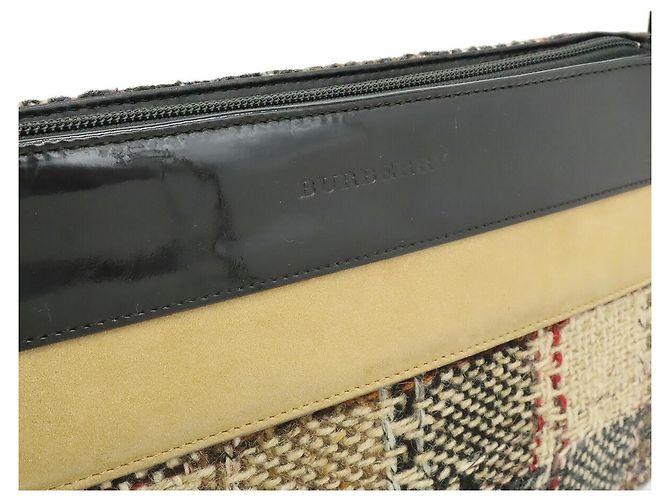 Borsa a tracolla in lana e scamosciato Burberry Marrone Beige - vista 8