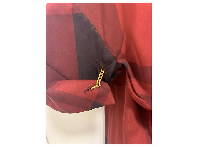 Camicia a quadri in seta rossa e nera Gucci Nero Bordò - vista 3