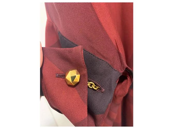 Camicia a quadri in seta rossa e nera Gucci Nero Bordò - vista 4