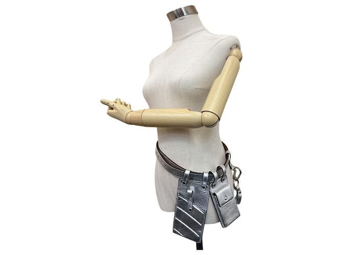 Fendi Silver Leather Fanny Pack Silvery - view 14