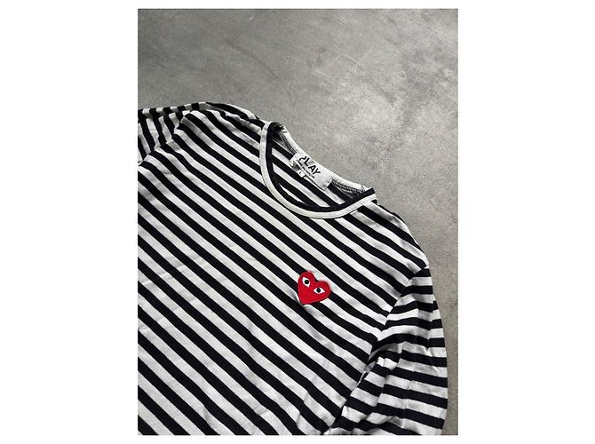 Autre Marque Comme des Garçons PLAY gestreiftes Langarmshirt Schwarz Weiß - Ansicht 2