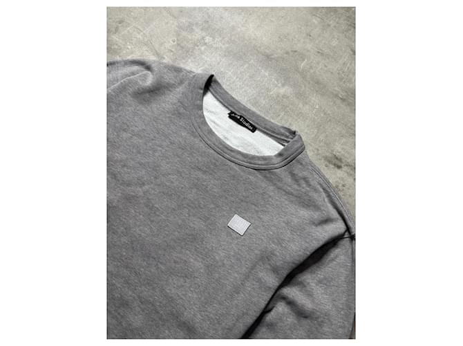 Acne Studios Sweatshirt de algodão cinza com patch de rosto - vista 2
