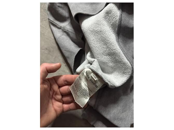 Acne Studios Sweatshirt de algodão cinza com patch de rosto - vista 4