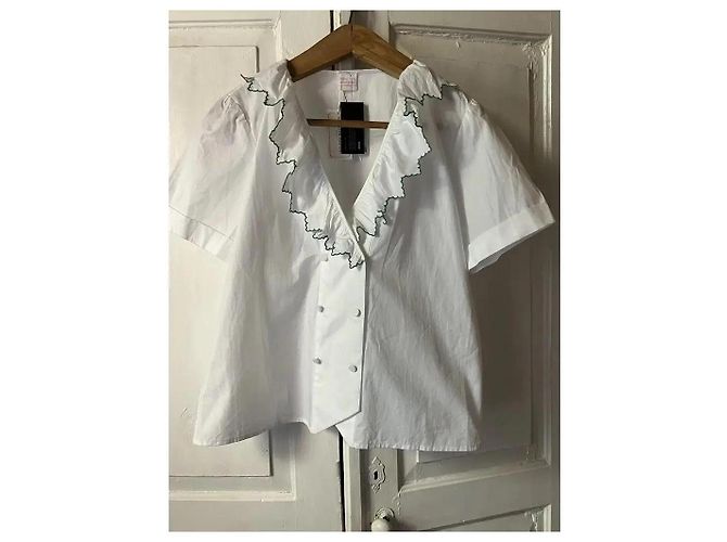 Autre Marque Loretta Caponi Baumwollbluse mit Rüschen - Weiß - Ansicht 2
