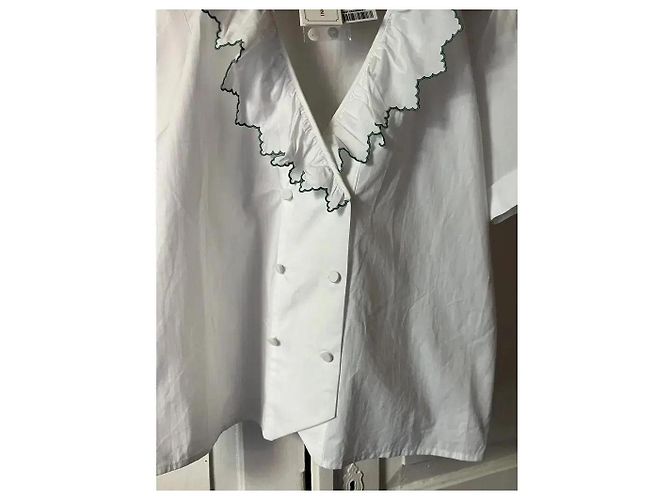 Autre Marque Loretta Caponi Baumwollbluse mit Rüschen - Weiß - Ansicht 8