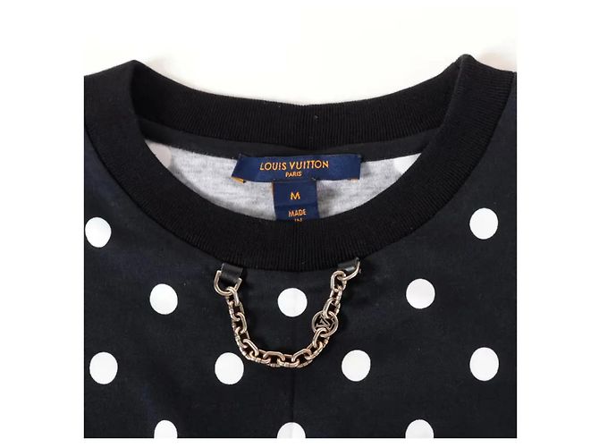 Vestido Louis Vuitton de bolinhas com detalhe de corrente Preto Branco - vista 4
