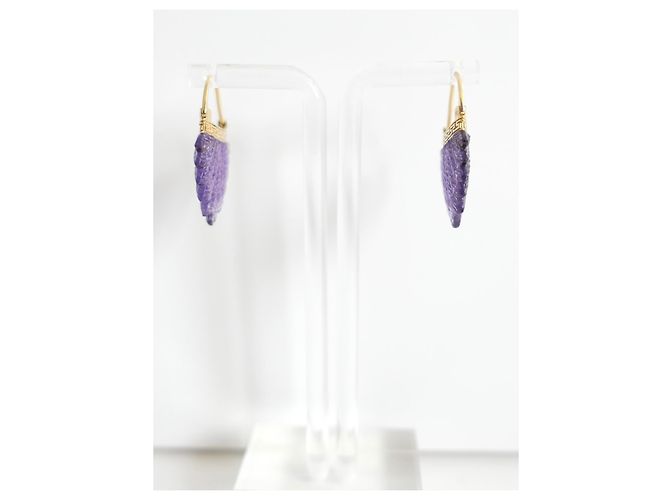 Autre Marque Jade Jagger Orecchini a piuma in ametista scolpita 18k Oro giallo D'oro Porpora - vista 3